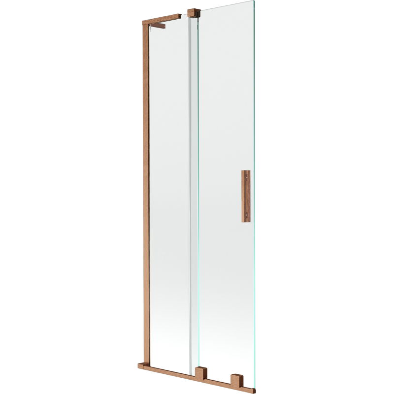 Mexen Velar L mampara de baño de 2 paneles correderos 75 x 150 cm, transparente, cobre cepillado - 896-075-003-01-65