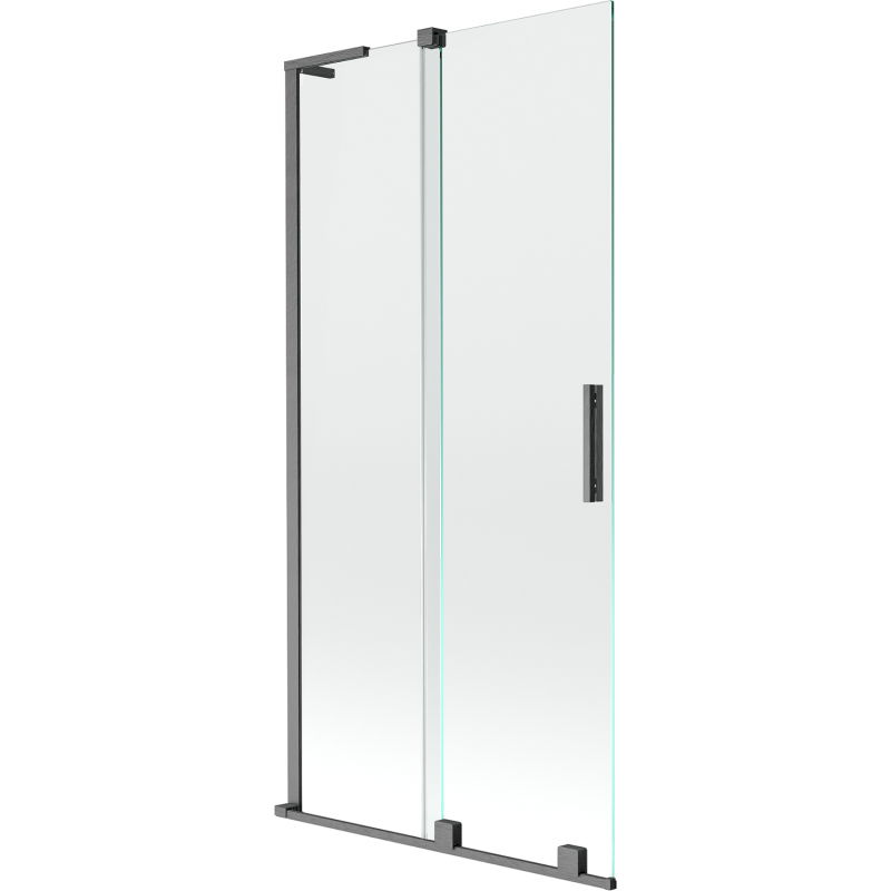 Mexen Velar L Badewannenwand 2-flügelig verschiebbar 90 x 150 cm, transparent, gebürstet gun gray - 896-090-003-01-66