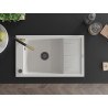 Mexen Elias Granitspüle 1-Becken mit Abtropffläche und Küchenarmatur Flora, weiß - 6511-20-670401-57-B