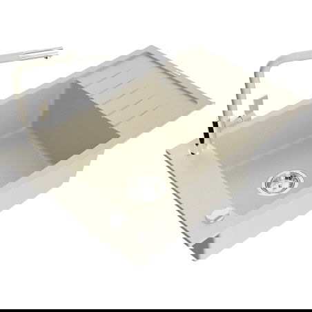 Mexen Elias évier en granit 1 bac avec égouttoir et robinet de cuisine Flora, beige - 6511-69-670401-09