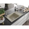 Mexen Elias granitische gootsteen met 1 kom, afdruiprek en keukenkraan Flora, beige - 6511-69-670401-09