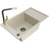 Mexen Elias fregadero de granito de 1 seno con escurridor y grifo de cocina Flora, beige - 6511-69-670401-57-B