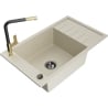 Mexen Elias Granitspüle 1-Becken mit Abtropffläche und Küchenarmatur Flora, beige - 6511-69-670401-57-B