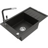Mexen Elias lavello in granito a vasca singola con scolapiatti e rubinetto cucina Flora, nero/oro metallizzato