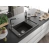 Mexen Elias lavello in granito a 1 vasca con scolapiatti e rubinetto da cucina Flora, nero/oro metallizzato - 6511-75-670401-07