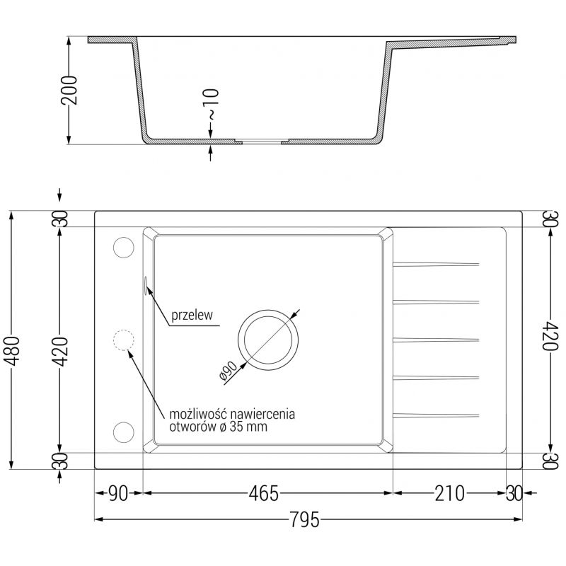 Mexen Elias granite sink 1-bowl with drainer and Flora kitchen tap, black - 6511-77-670401-57-G