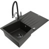 Mexen Cesar granitische spoelbak met 1 bak, afdruipgedeelte en Duo keukenkraan, zwart/gouden metallic - 6514-75-671701-07-B