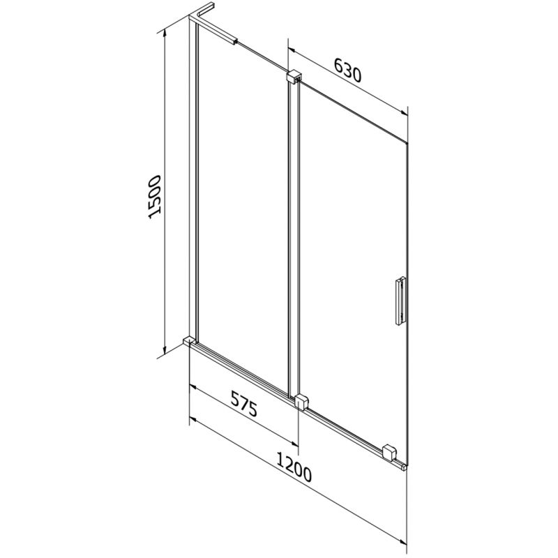 Mexen Velar L badwand 2-delig schuifbaar 120 x 150 cm, grafiet, wit - 896-120-003-41-20