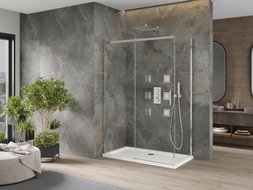 Mexen Omega sliding shower cabin 140 x 80 cm, transparent, chrome + Flat tray - 825-140-080-01-00-4010