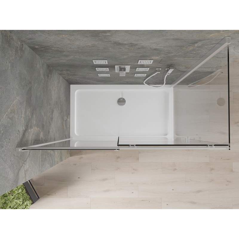 Mexen Omega schuifbare douchecabine 140 x 80 cm, transparant, chroom + Flat douchebak - 825-140-080-01-00-4010