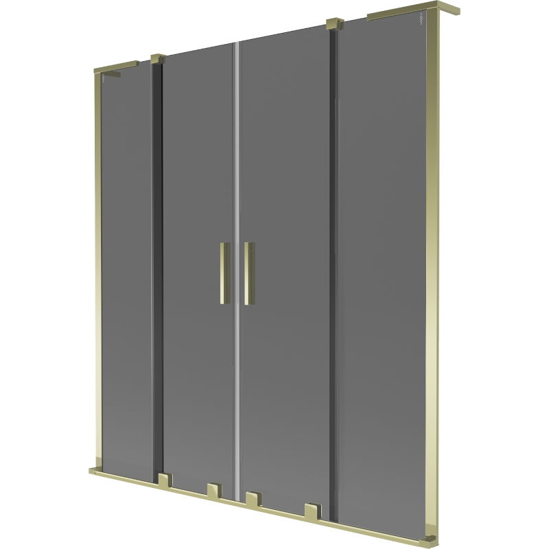 Mexen Velar L Duo paravento da bagno con 2 ante scorrevoli 150 x 150 cm, grafite, oro - 896-150-003-42-50