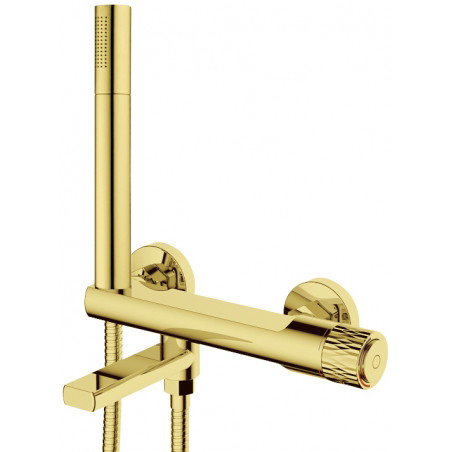 Mexen Diamond bathtub faucet with shower set, gold - 71530-50