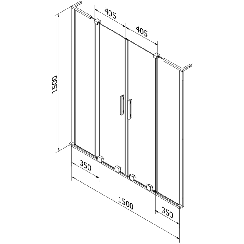 Mexen Velar L Duo vanniekate, kaheosaline, lükandustega 150 x 150 cm, läbipaistev, kroom - 896-150-003-02-01