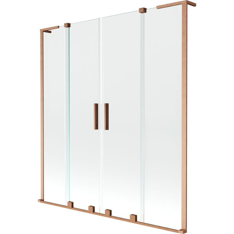 Mexen Velar L Duo Badewannenabtrennung 2-flügelig verschiebbar 150 x 150 cm, transparent, gebürstetes Kupfer - 896-150-003-02-65