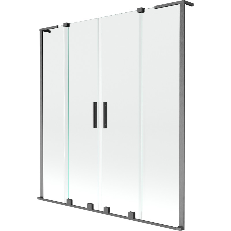 Mexen Velar L Duo mampara de bañera de 2 paneles correderos 150 x 150 cm, transparente, gris metalizado cepillado