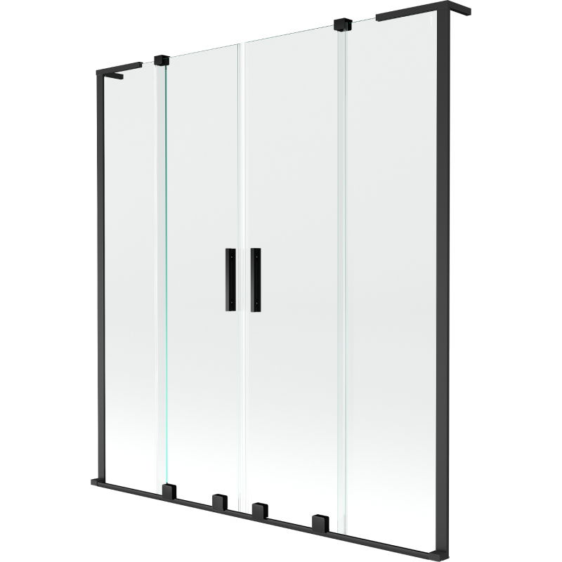 Mexen Velar L Duo Badewannenfaltwand 2-flügelig zum Schieben 150 x 150 cm, transparent, schwarz - 896-150-003-02-70