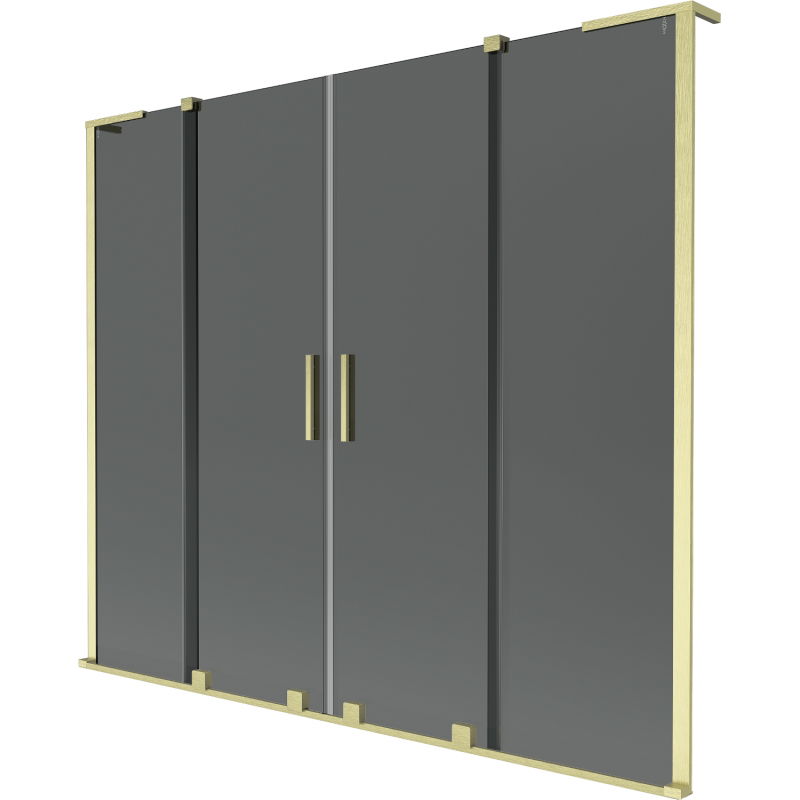 Mexen Velar L Duo badwandscherm 2-delig schuifbaar 180 x 150 cm, grafiet, geborsteld goud - 896-180-003-42-55