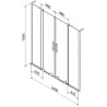 Mexen Velar L Duo 2-panel folding shower screen 180 x 150 cm, frosted, gun metal - 896-180-003-32-95