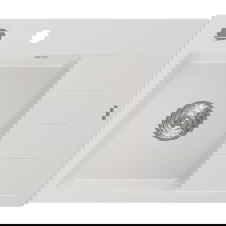 Mexen Ben granite sink 1-bowl with drainer, left 600 x 500 mm, white, chrome siphon - 6522605000-20