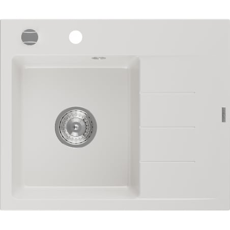Mexen Ben granite sink 1-bowl with left drainer 600 x 500 mm, white, chrome siphon - 6522605000-20