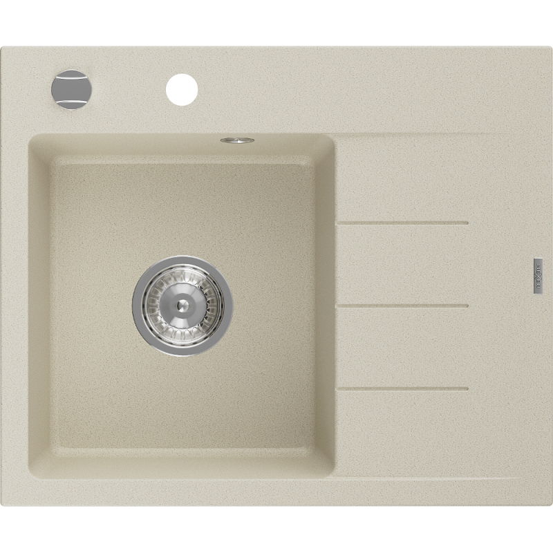 Mexen Ben Granitëspüllbeck 1-Kummer mat Ofdrock, Lénks 600 x 500 mm, Beige, Chrom Siphon - 6522605000-69