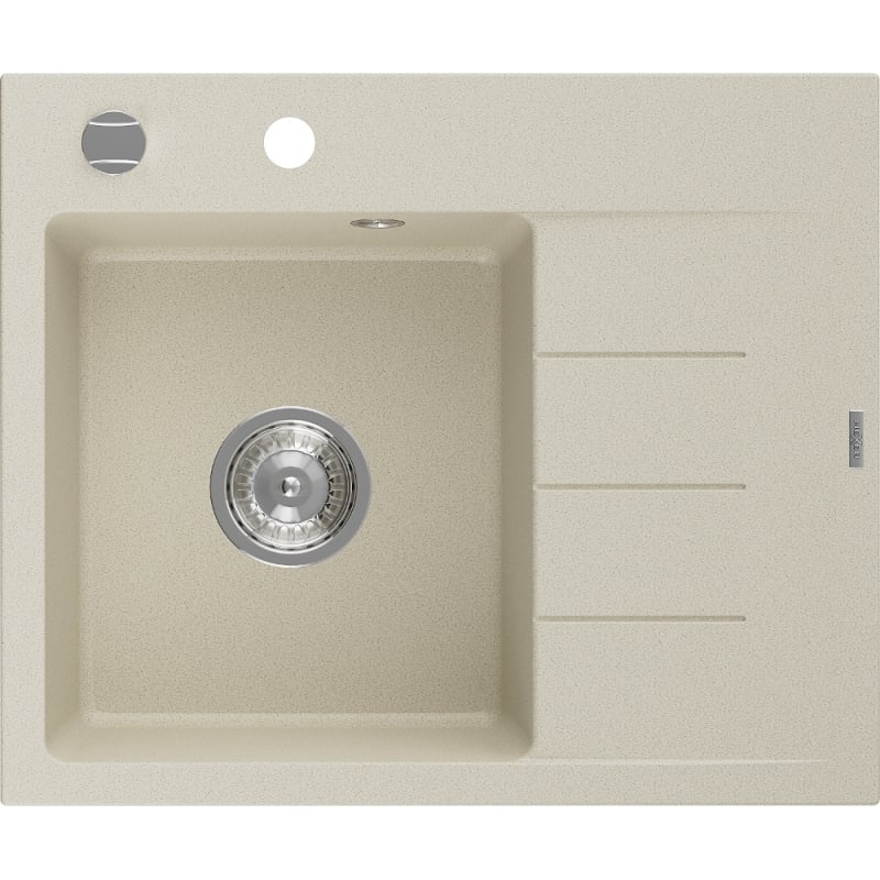 Mexen Ben Granitspüle 1-beckig mit Ablage links 600 x 500 mm, beige, Siphon Chrom - 6522605000-69