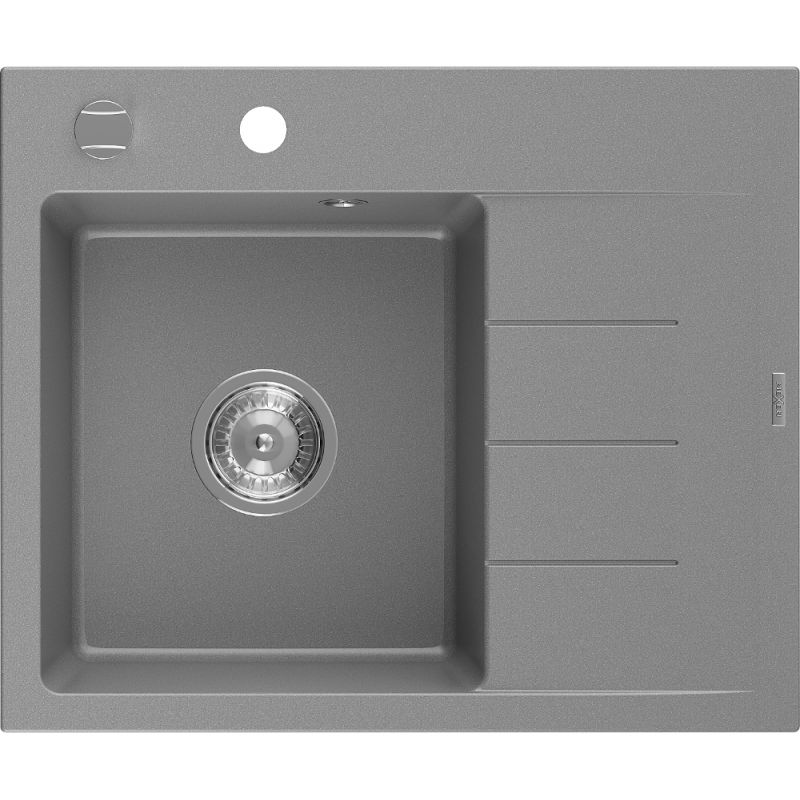 Mexen Ben lavello da cucina in granito 1 vasca con sgocciolatoio, sinistro 600 x 500 mm, grigio, sifone cromato - 6522605000-71
