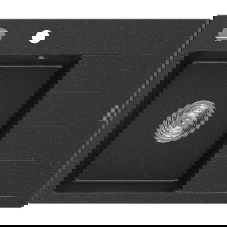 Mexen Ben Granitspüle 1-Becken mit Abtropffläche, links 600 x 500 mm, schwarz/silber metallic, Chromsiphon - 6522605000-73