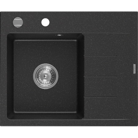 Mexen Ben zlewozmywak granitowy 1-komorowy z ociekaczem, lewy 600 x 500 mm, czarny/srebrny metalik, syfon chrom - 6522605000-73
