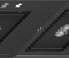 Mexen Ben granit gootsteen 1-komor met afdruiprek, links 600 x 500 mm, zwart/zilver metallic, chroom sifon - 6522605000-73