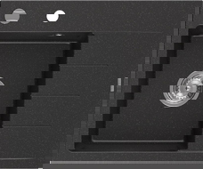 Mexen Ben Granitspüle 1-Becken mit Abtropffläche, links 600 x 500 mm, schwarz/silber metallic, Chromsiphon - 6522605000-73