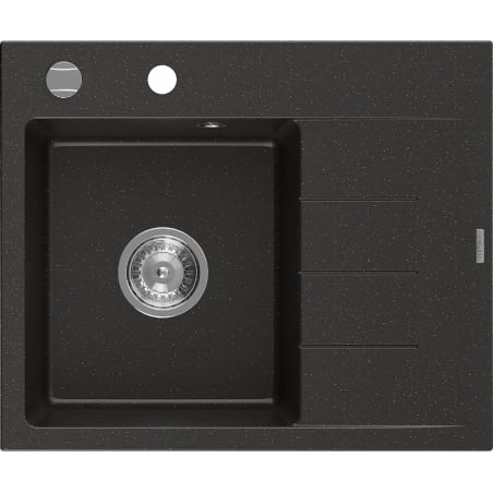 Mexen Ben Granitspüle 1-beckig mit linker Ablauffläche 600 x 500 mm, schwarz/gold metallic, Chrom-Siphon - 6522605000-75