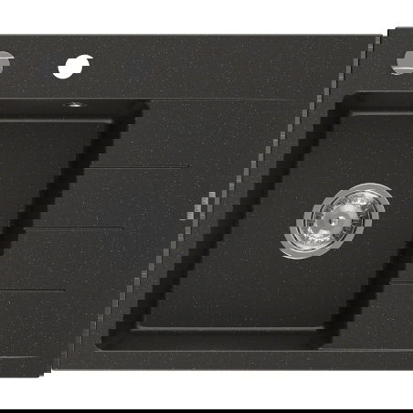 Mexen Ben Granitwäschbekken eenzel-Kompartiment mat Ofleess, lénks 600 x 500 mm, schwaarz/gëllene Metallaik, Siphon Chrom