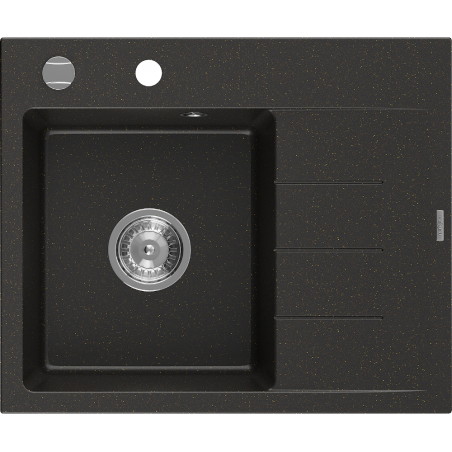 Mexen Ben zlewozmywak granitowy 1-komorowy z ociekaczem, lewy 600 x 500 mm, czarny/złoty metalik, syfon chrom - 6522605000-75