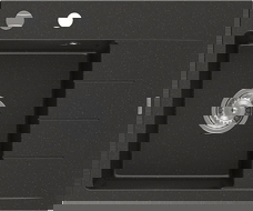 Mexen Ben Évier en granit 1 bac avec égouttoir, gauche 600 x 500 mm, noir/métallique doré, siphon chromé - 6522605000-75