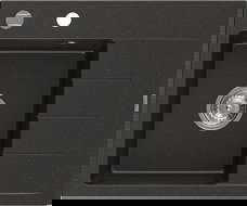 Mexen Ben Granitspüle 1-Becken mit Abtropffläche, links 600 x 500 mm, schwarz/gold metalic, Chrom-Siphon - 6522605000-75