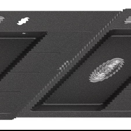 Mexen Ben granieten gootsteen 1-kompartment met linker afdruiprek 600 x 500 mm, zwart gespikkeld, chromen sifon - 6522605000-76