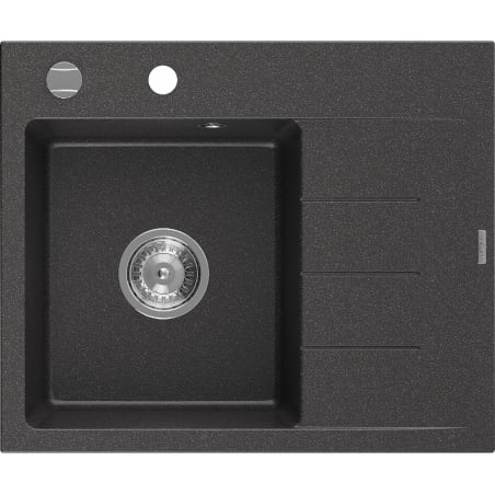 Mexen Ben Granitspüle 1-Becken mit linker Abtropffläche 600 x 500 mm, schwarz gesprenkelt, Chrom-Siphon - 6522605000-76