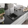 Mexen Ben Granitspüle 1-Becken mit linker Abtropffläche 600 x 500 mm, schwarz gesprenkelt, Chrom-Siphon - 6522605000-76