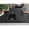 Mexen Ben Granitspüle 1-Becken mit linker Abtropffläche 600 x 500 mm, schwarz, Siphon chrom - 6522605000-77