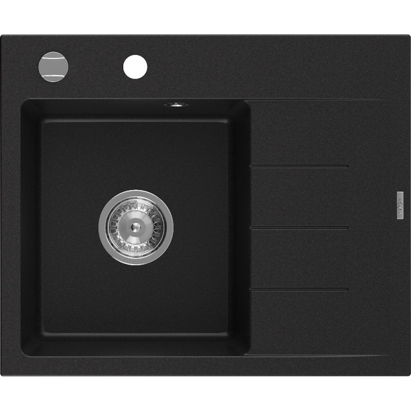 Mexen Ben granitdiskho 1-fack med avrinning, vänster 600 x 500 mm, svart, kromsifon - 6522605000-77