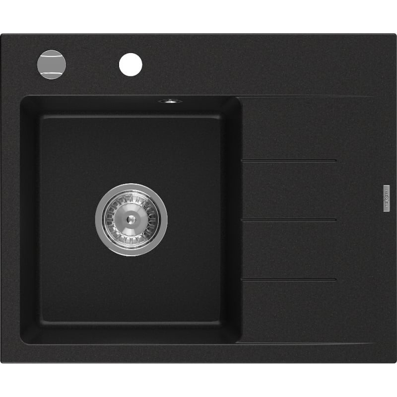 Mexen Ben granitni sudoper s jednom komorom i ocjednikom, lijevi 600 x 500 mm, crni, kromirani sifon - 6522605000-77