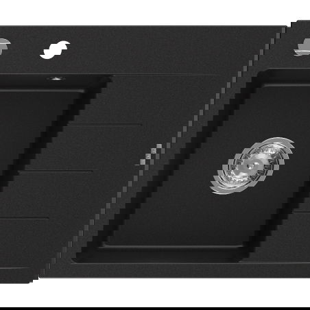 Mexen Ben lavello in granito a 1 vasca con sgocciolatoio, sinistro 600 x 500 mm, nero, sifone cromato - 6522605000-77