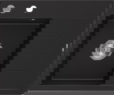 Mexen Ben granite sink 1-bowl with drainer, left 600 x 500 mm, black, chrome siphon - 6522605000-77