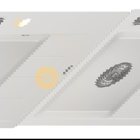 Mexen Ben lavello in granito 1-vasca con sgocciolatoio, sinistro 600 x 500 mm, bianco, sifone dorato - 6522605000-20-G