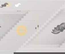 Mexen Ben granit gootsteen 1-komorig met afdruipgedeelte, links 600 x 500 mm, wit, gouden sifon - 6522605000-20-G