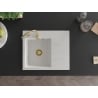 Mexen Ben zlewozmywak granitowy 1-komorowy z ociekaczem, lewy 600 x 500 mm, biały, syfon złoty - 6522605000-20-G