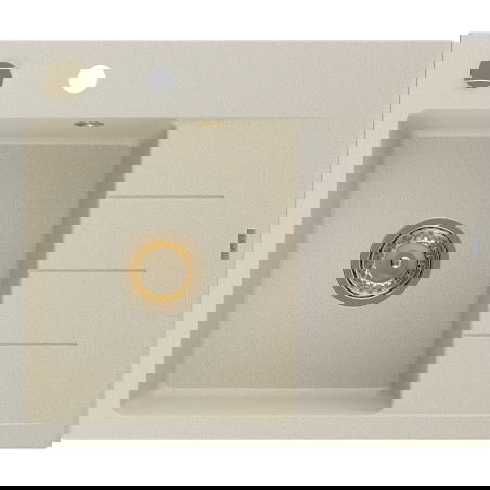 Mexen Ben granieten spoelbak 1-komers met linker afdruiprek 600 x 500 mm, beige, gouden sifon - 6522605000-69-G
