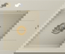 Mexen Ben granitopp ëmmerschëff mat engem Fach an Dropfläch, lénks 600 x 500 mm, beige, gëllenen Siphon - 6522605000-69-G