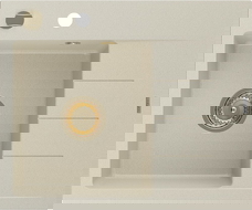 Mexen Ben Granitspüle 1-beckig mit Abtropffläche, links, 600 x 500 mm, beige, goldener Siphon - 6522605000-69-G